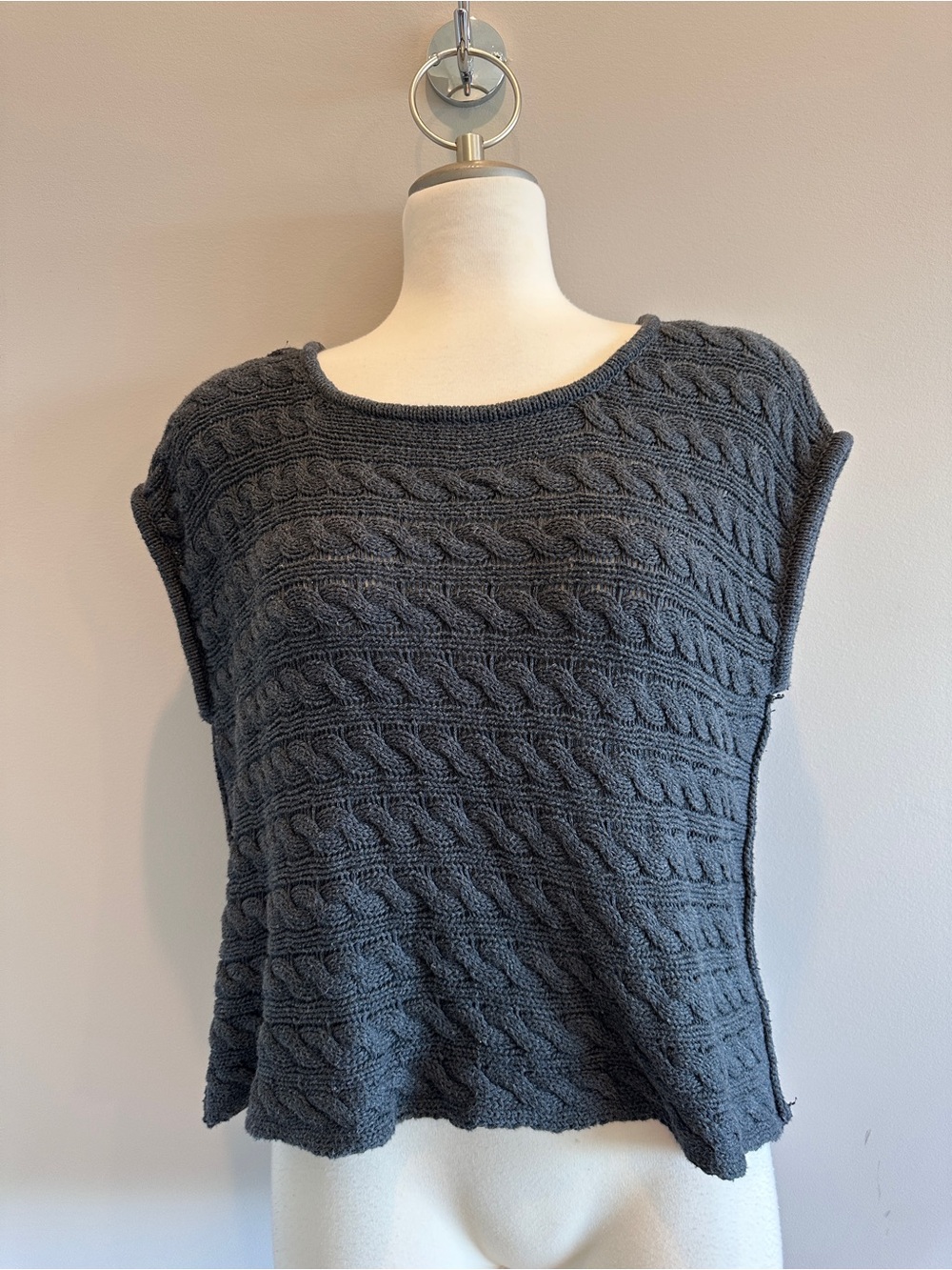 American Apparel Charcoal Cable-Knit Sleeveless Crew Sweater